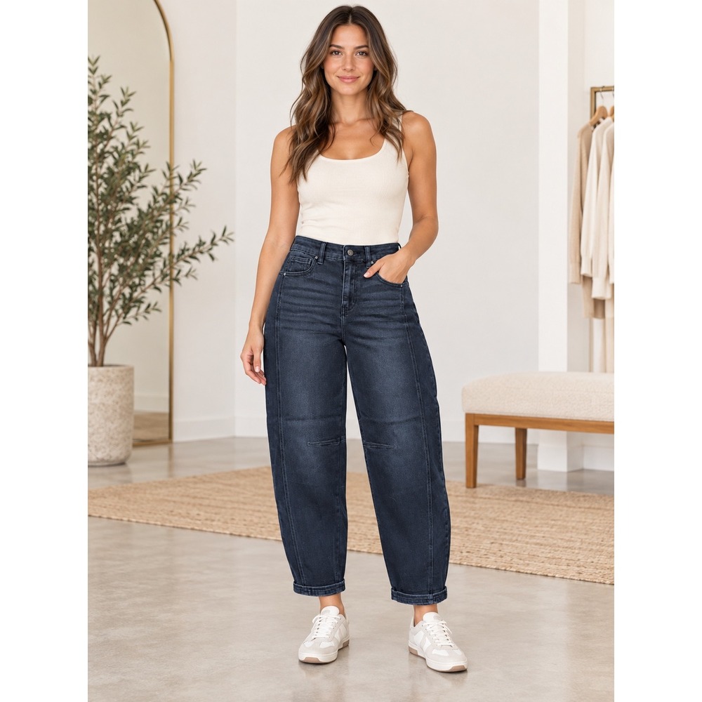 Risen Jeans High Rise Boyfriend Cuffed Barrel Jeans Black Size 9/29